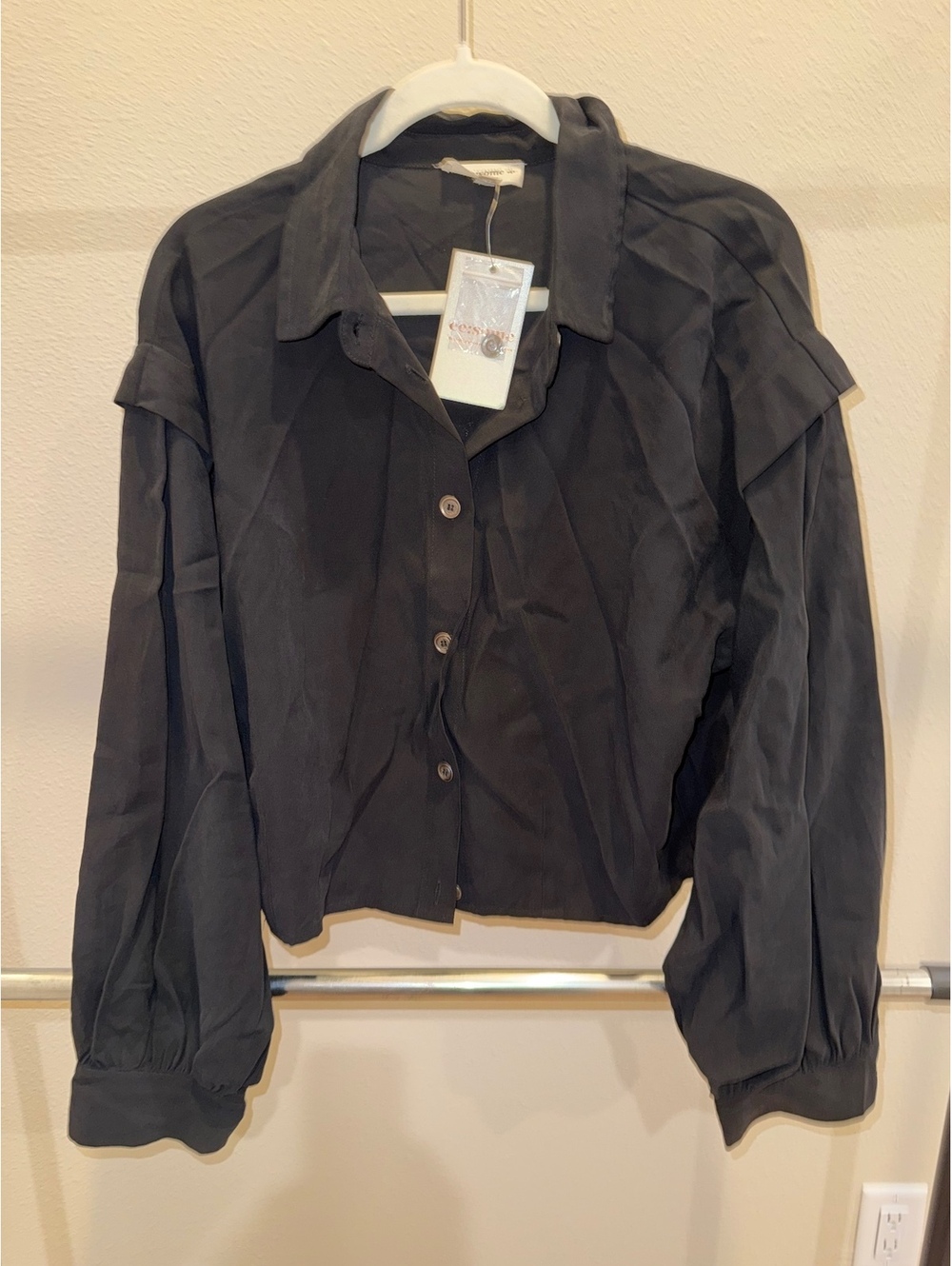 Eesome Black Rayon-Polyester Long Sleeve Button-Up Shirt Size Large